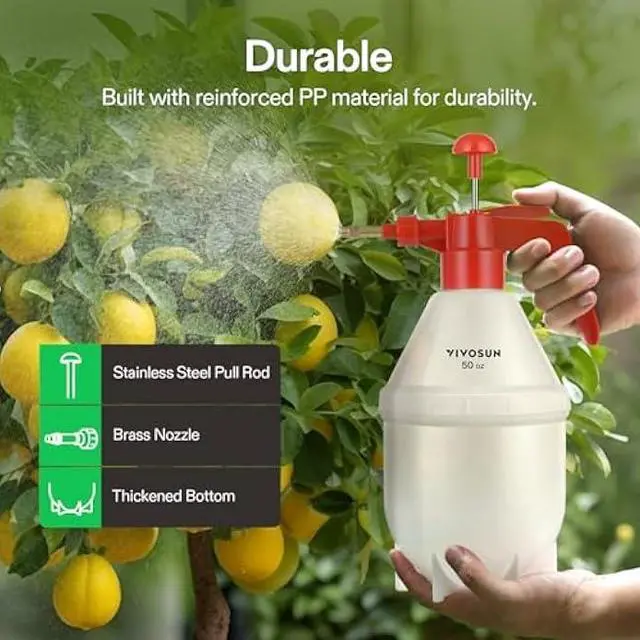 Alt view image 4 of 5 - VIVOSUN 0.4 Gallon Handheld Garden Pump Sprayer, 50 oz Gallon Lawn & Garden Pressure Water Spray Bottle with Adjustable Brass Nozzle, for Plants and Other Cleaning Solutions (1.5L Red)