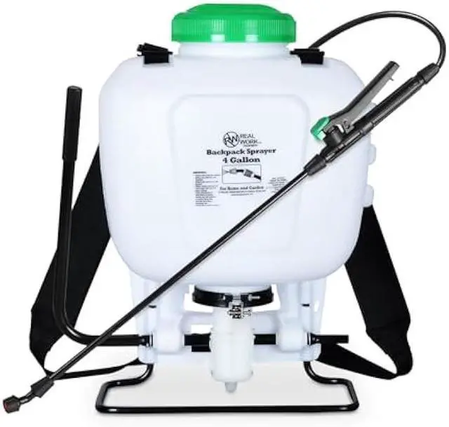 Main image of REALWORK 4-Gallon Backpack Sprayer with Padded Shoulder Strap for Pests & Weeds, Watering Garden, and Spraying Plants, in Translucent White
