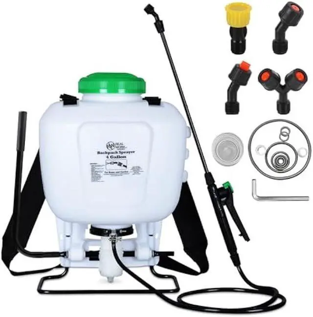 Alt view image 2 of 5 - REALWORK 4-Gallon Backpack Sprayer with Padded Shoulder Strap for Pests & Weeds, Watering Garden, and Spraying Plants, in Translucent White