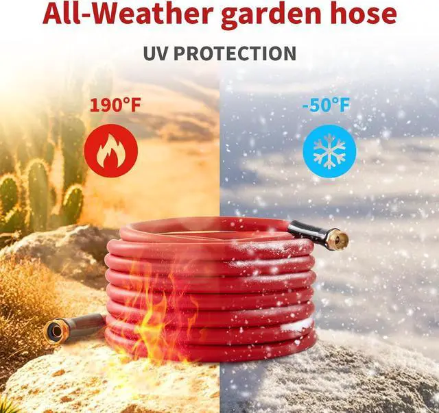 Alt view image 2 of 7 - Garden Hose 10 ft x 5/8 Hot Water Hose,-50°F to 190°F,Heavy Duty Burst 600Psi Flexible Upgraded Rubber Hoses,3/4 Solid Fittings for All-weather Outdoor Lawn & Garden