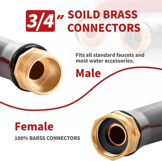 Alt view image 4 of 7 - Garden Hose 10 ft x 5/8 Hot Water Hose,-50°F to 190°F,Heavy Duty Burst 600Psi Flexible Upgraded Rubber Hoses,3/4 Solid Fittings for All-weather Outdoor Lawn & Garden