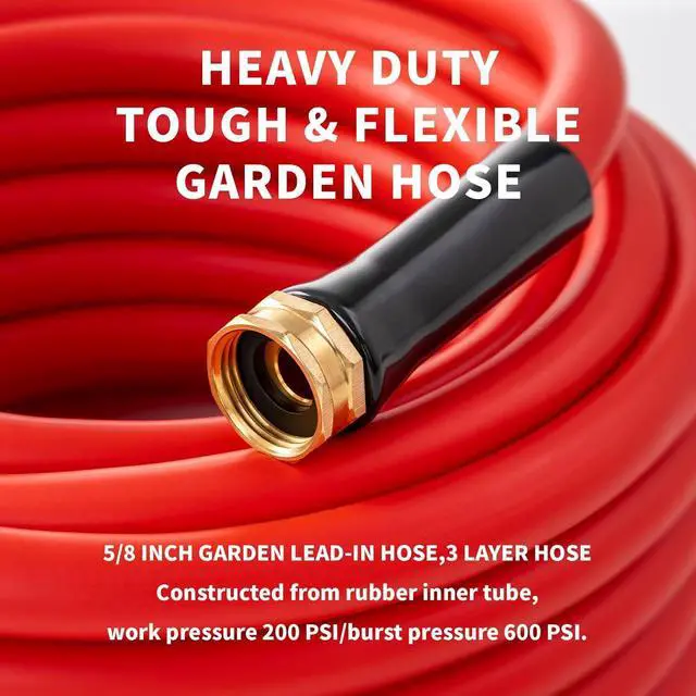 Alt view image 3 of 7 - Garden Hose 10 ft x 5/8 Hot Water Hose,-50°F to 190°F,Heavy Duty Burst 600Psi Flexible Upgraded Rubber Hoses,3/4 Solid Fittings for All-weather Outdoor Lawn & Garden