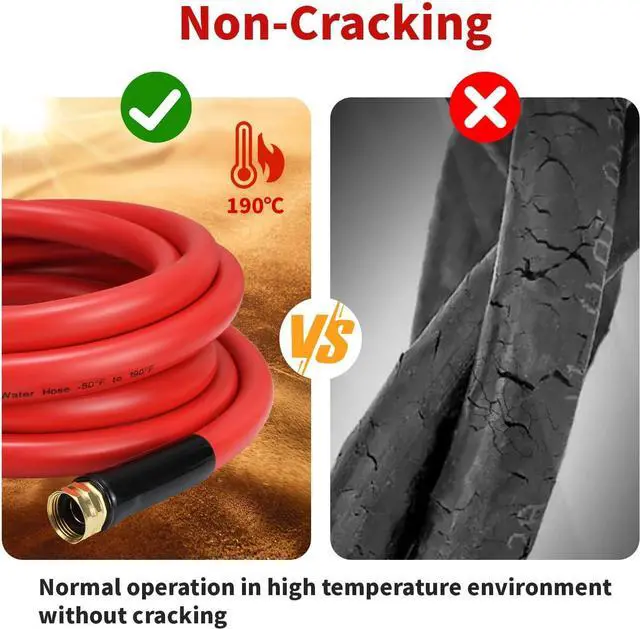 Alt view image 5 of 7 - Garden Hose 10 ft x 5/8 Hot Water Hose,-50°F to 190°F,Heavy Duty Burst 600Psi Flexible Upgraded Rubber Hoses,3/4 Solid Fittings for All-weather Outdoor Lawn & Garden