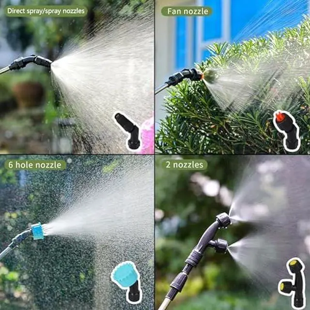 Alt view image 4 of 5 - Battery Powered Sprayer 2 Gallon, Electric Sprayer with 4 Mist Nozzles, USB Rechargeable Handle, 32in telescopic Wand, Garden Sprayer with Adjustable Shoulder Strap for Lawn, Garden, Cleaning