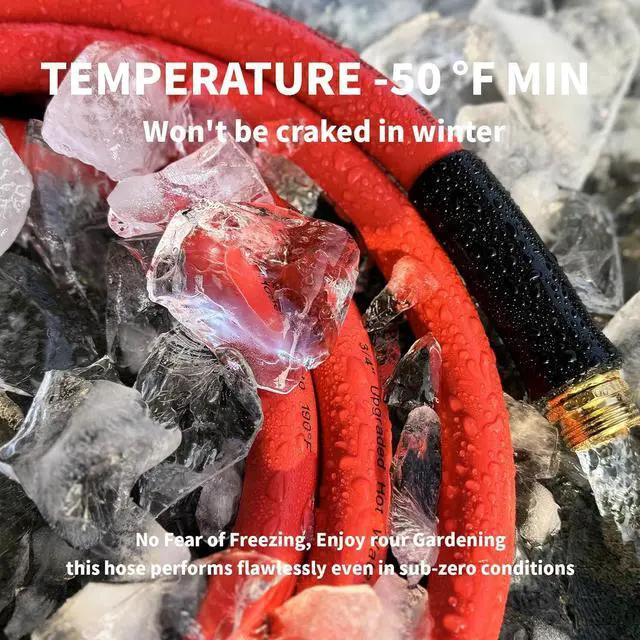 Alt view image 6 of 7 - Garden Hose 10 ft x 5/8 Hot Water Hose,-50°F to 190°F,Heavy Duty Burst 600Psi Flexible Upgraded Rubber Hoses,3/4 Solid Fittings for All-weather Outdoor Lawn & Garden
