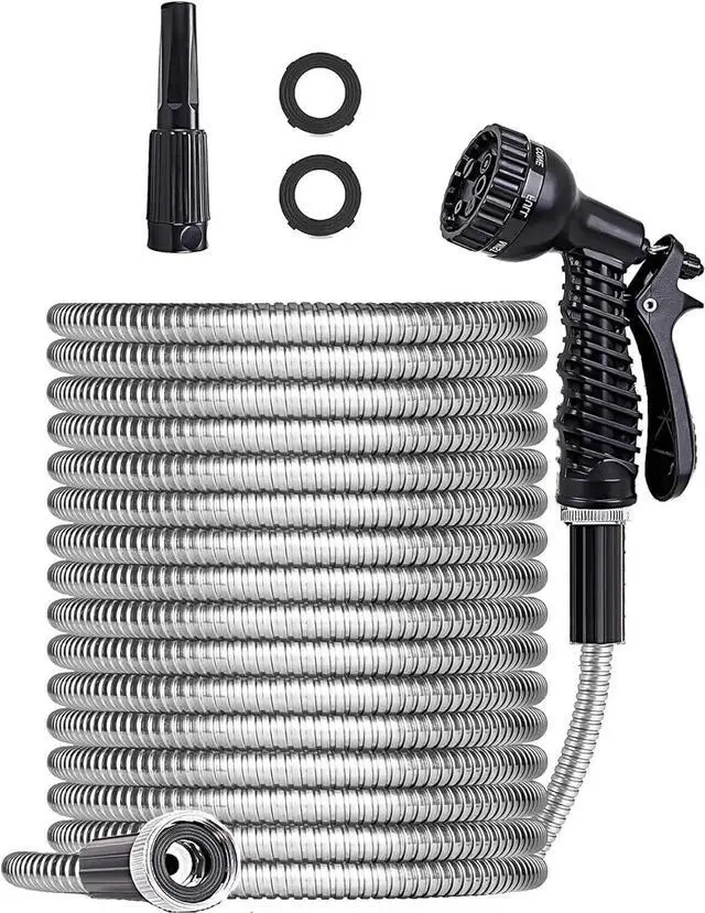 Main image of Metal Garden Hose 25FT, Stainless Water Hose with Adjustable Nozzle Sprayer, Heavy Duty Hoses for Yard, Outdoor - Flexible, Never Kink & Tangle, Puncture Resistant,