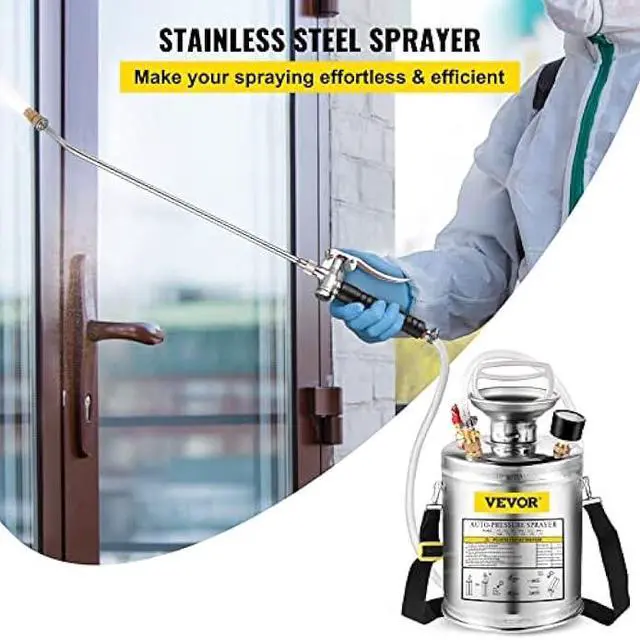 Alt view image 2 of 5 - Happybuy 1 Gallon Stainless Steel Sprayer, 12 Wand & 3FT Reinforced Hose, Hand Pump Sprayer with Pressure Gauge, Safety Valve & Adjustable Nozzle, Garden Weed Sprayer for Lawn, Gardening, Sanitizing