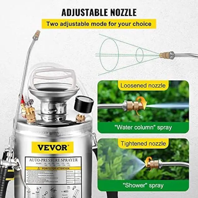 Alt view image 4 of 5 - Happybuy 1 Gallon Stainless Steel Sprayer, 12 Wand & 3FT Reinforced Hose, Hand Pump Sprayer with Pressure Gauge, Safety Valve & Adjustable Nozzle, Garden Weed Sprayer for Lawn, Gardening, Sanitizing