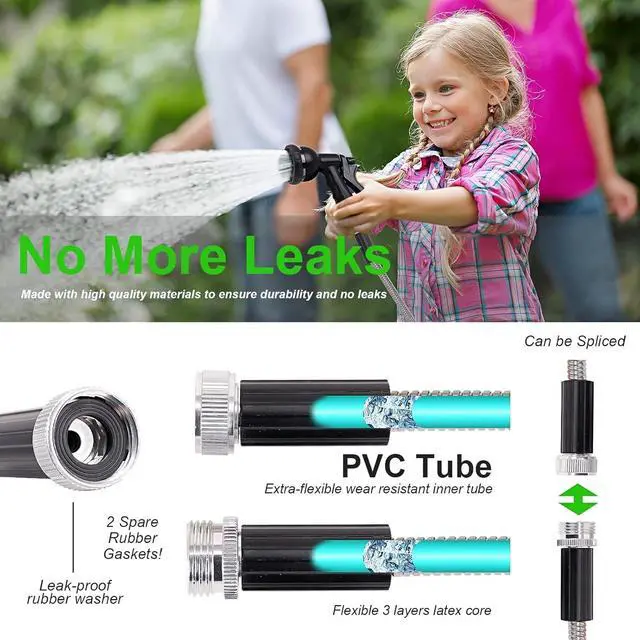 Alt view image 3 of 7 - Metal Garden Hose 25FT, Stainless Water Hose with Adjustable Nozzle Sprayer, Heavy Duty Hoses for Yard, Outdoor - Flexible, Never Kink & Tangle, Puncture Resistant,