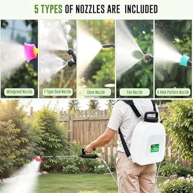 Alt view image 4 of 5 - Battery Powered Sprayer 3.2 Gallon, VAXMAY Backpack Sprayer with 3 Adjustable Speeds, Battery Indicator, 5 Mist Nozzles, 41 Retractable Wand, USB Rechargeable Weed Sprayer for Lawn Garden Yard