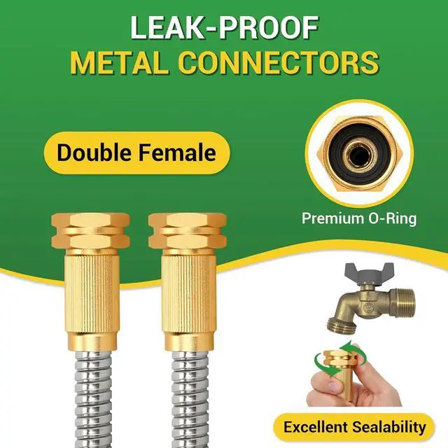 Alt view image 3 of 7 - Garden Hose - Short Water Leader Metal Hose 3 FT with Female to Female Fitting, Flexible, Heavy Duty Hose Extension for Outdoor Hose Reel/Dehumidifier/RV304 Stainless Steel