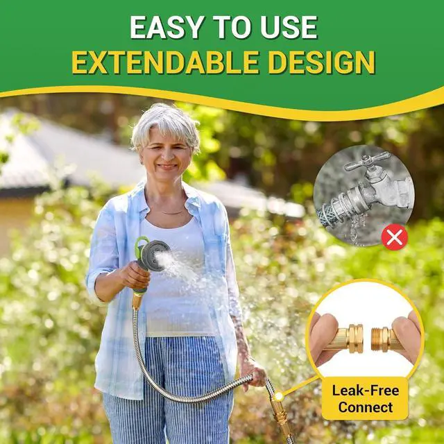 Alt view image 6 of 7 - Garden Hose - Short Water Leader Metal Hose 3 FT with Female to Female Fitting, Flexible, Heavy Duty Hose Extension for Outdoor Hose Reel/Dehumidifier/RV304 Stainless Steel