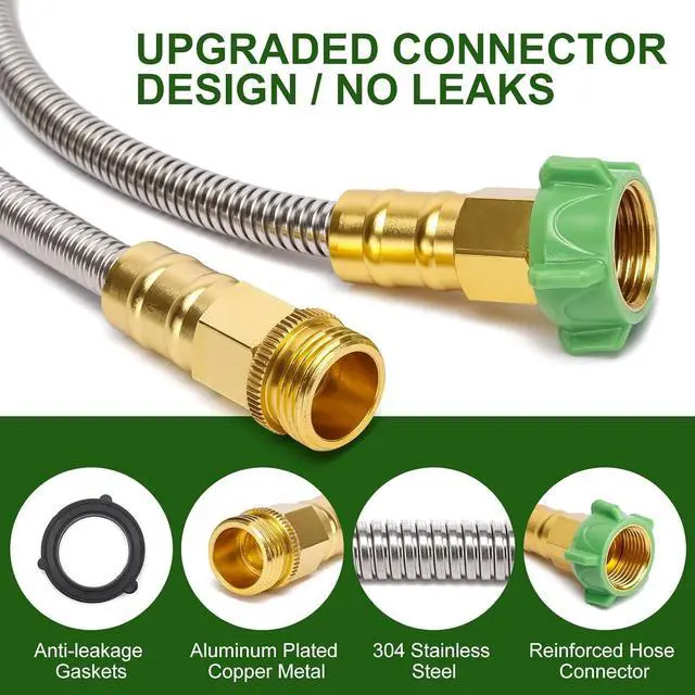 Alt view image 2 of 7 - Metal Garden Hose 100FT, Stainless Steel Heavy Duty Water Hose with 10 Function Nozzle & Brass Nozzle, Sturdy and Lightweight, No Kink & Tangle, Easy to Use & Store, Suitable for Yard and Lawn