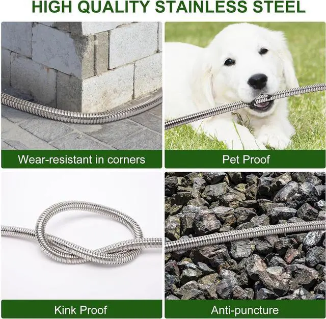Alt view image 3 of 7 - Metal Garden Hose 100FT, Stainless Steel Heavy Duty Water Hose with 10 Function Nozzle & Brass Nozzle, Sturdy and Lightweight, No Kink & Tangle, Easy to Use & Store, Suitable for Yard and Lawn