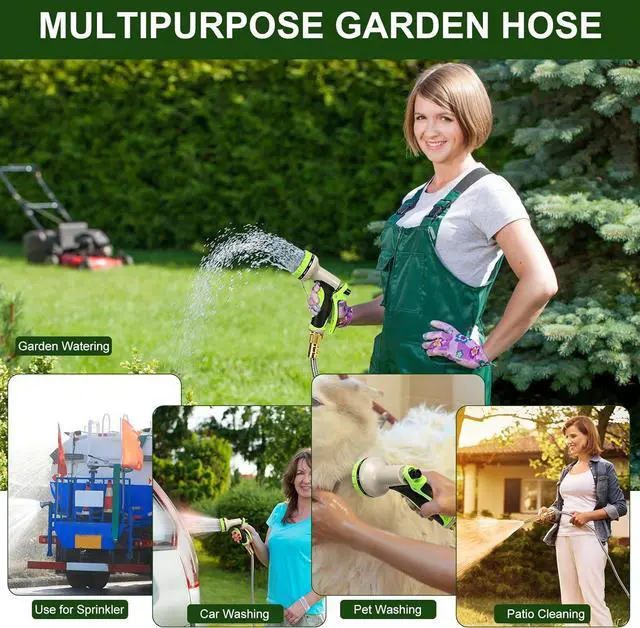 Alt view image 7 of 7 - Metal Garden Hose 100FT, Stainless Steel Heavy Duty Water Hose with 10 Function Nozzle & Brass Nozzle, Sturdy and Lightweight, No Kink & Tangle, Easy to Use & Store, Suitable for Yard and Lawn