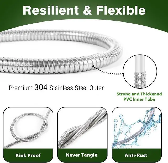 Alt view image 3 of 7 - 25FT Metal Garden Hose 304 Stainless Steel Flexible Water Hose - No Kink & Tangle Heavy Duty Pipe with Nozzle, Durable 3/4 Brass Fittings and Valve - Rust Proof Puncture Proof for Yard Lawn
