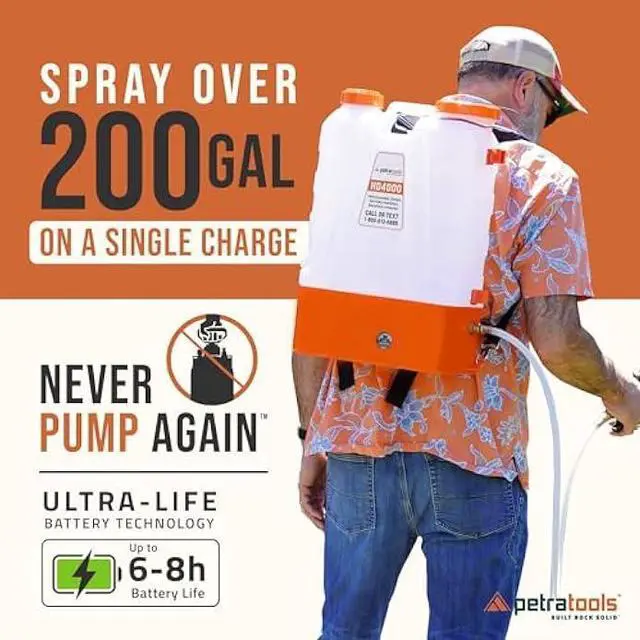 Alt view image 2 of 5 - PetraTools Battery Powered Backpack Sprayer 4 Gallon - 6 Hours Long Battery Life & Padded Straps for Comfort - HD4000 Electric Backpack Garden Sprayer with 6 Spray Nozzles & 90PSI Adjustable Pressure