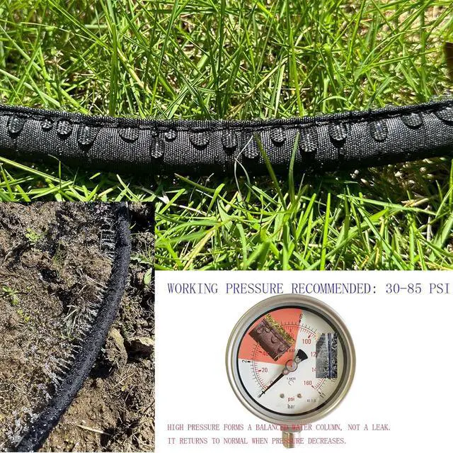 Alt view image 6 of 7 - Flat Soaker Hose 50 FT for Garden Beds, 50Ft 1/2" Linkable Consistent Drip Irrigation Hose Save 80% Water, Leakproof Heavy Duty Double Layer Sprinkler Hose