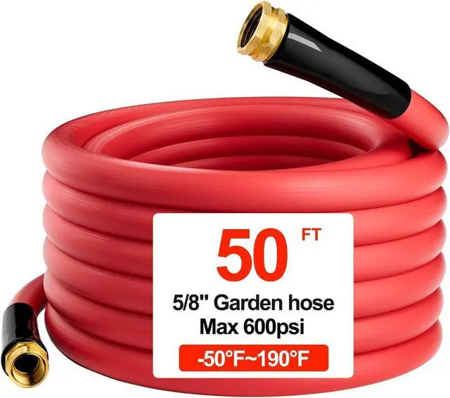 Main image of Hot/Cold Heavy Duty Water Garden Hose -50 to 190, Water Garden Hose 50 ft x 5/8'', 600Psi & Lightweight & Flexible Rubber Hose with 3/4'' Brass fittings for Outdoor, Yard, RV