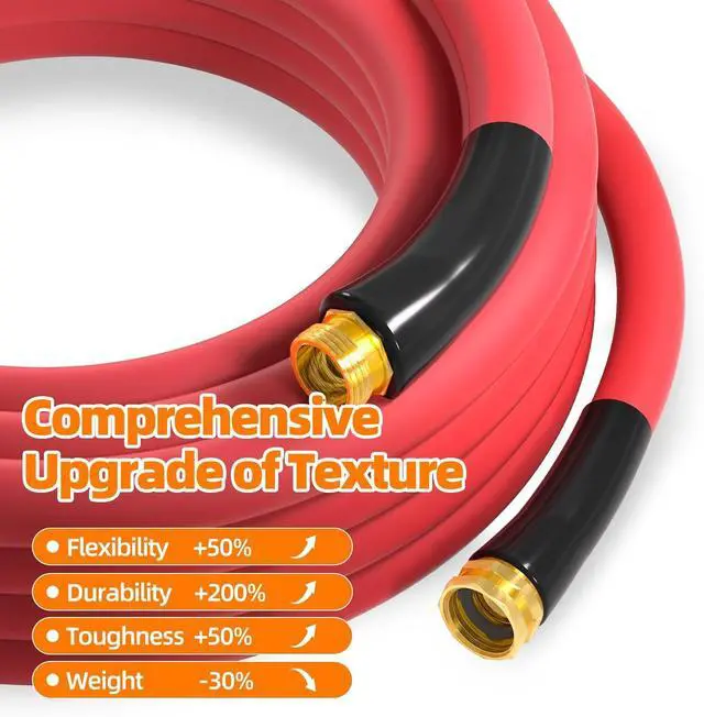 Alt view image 5 of 7 - Hot/Cold Heavy Duty Water Garden Hose -50 to 190, Water Garden Hose 50 ft x 5/8'', 600Psi & Lightweight & Flexible Rubber Hose with 3/4'' Brass fittings for Outdoor, Yard, RV