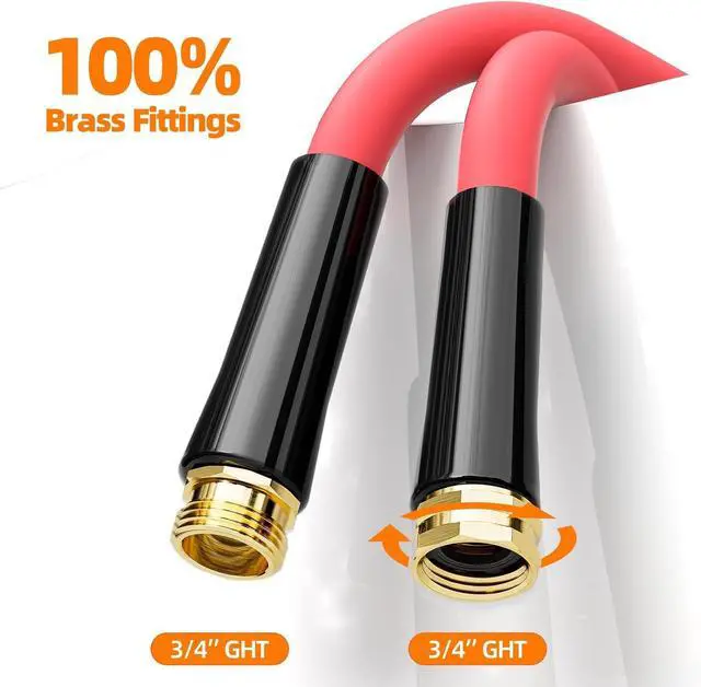 Alt view image 6 of 7 - Hot/Cold Heavy Duty Water Garden Hose -50 to 190, Water Garden Hose 50 ft x 5/8'', 600Psi & Lightweight & Flexible Rubber Hose with 3/4'' Brass fittings for Outdoor, Yard, RV