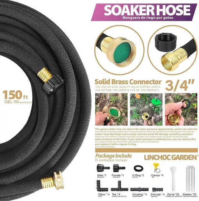 Alt view image 2 of 7 - LICNCHOC GARDEN Soaker Hose 150ft,1/2 INCH Flexible Durable Garden Hose for Efficient Watering, Leak-Proof Design 100% Recycled Rubber,Ideal for Lawns,Gardens & Flower Beds