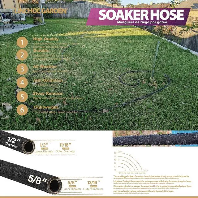 Alt view image 4 of 7 - LICNCHOC GARDEN Soaker Hose 150ft,1/2 INCH Flexible Durable Garden Hose for Efficient Watering, Leak-Proof Design 100% Recycled Rubber,Ideal for Lawns,Gardens & Flower Beds