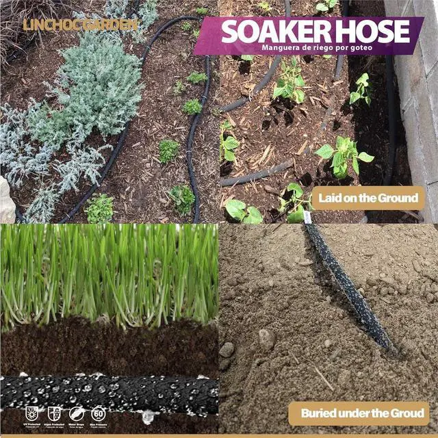 Alt view image 6 of 7 - LICNCHOC GARDEN Soaker Hose 150ft,1/2 INCH Flexible Durable Garden Hose for Efficient Watering, Leak-Proof Design 100% Recycled Rubber,Ideal for Lawns,Gardens & Flower Beds