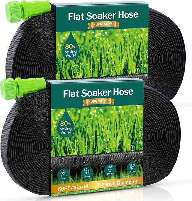 Main image of Soaker Hose - Flat Soaker Hose 100FT for Garden Beds, Water Garden Soaker Hose Linkable Consistent Drip Irrigation Hose Save 83% Water
