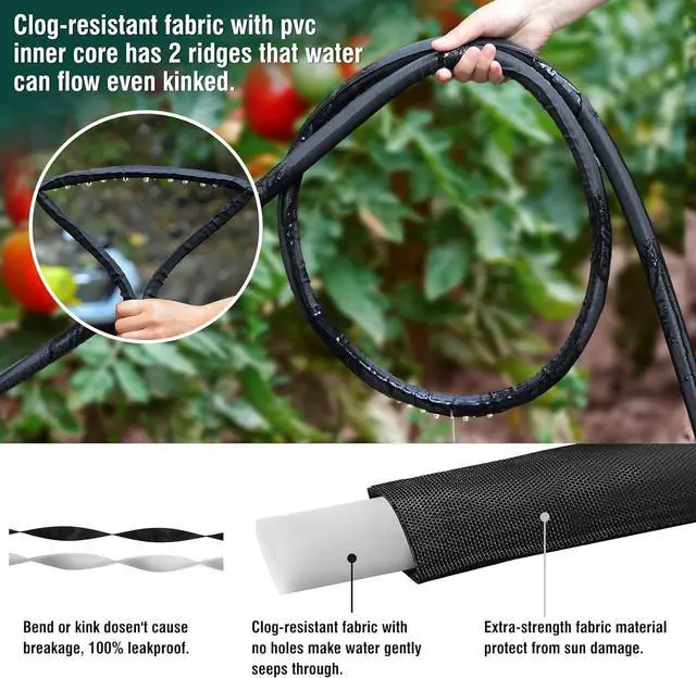 Alt view image 4 of 7 - Soaker Hose - Flat Soaker Hose 100FT for Garden Beds, Water Garden Soaker Hose Linkable Consistent Drip Irrigation Hose Save 83% Water