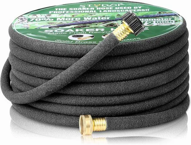 Main image of STYDDI Soaker Hose, 1/2" x 75 FT Round Rubber Garden Soaker Hose, Heavy Duty Water Seeper Soaker Hoses for Foundation Watering, Garden Beds, Garden, Lawn and Plants