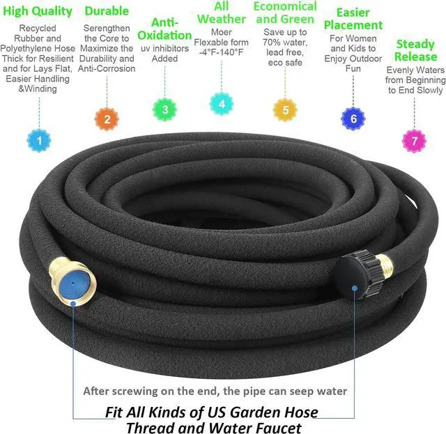 Alt view image 3 of 6 - STYDDI Soaker Hose, 1/2" x 75 FT Round Rubber Garden Soaker Hose, Heavy Duty Water Seeper Soaker Hoses for Foundation Watering, Garden Beds, Garden, Lawn and Plants