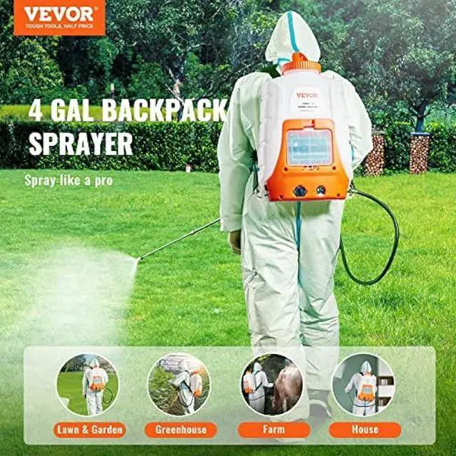 Alt view image 2 of 5 - VEVOR Battery Powered Backpack Sprayer, 0-90 PSI Adjustable Pressure, 4 Gallon Tank, Back Pack Sprayer with 8 Nozzles and 2 Wands, 12V 8Ah Battery, Wide Mouth Lid for Weeding, Spraying, Cleaning