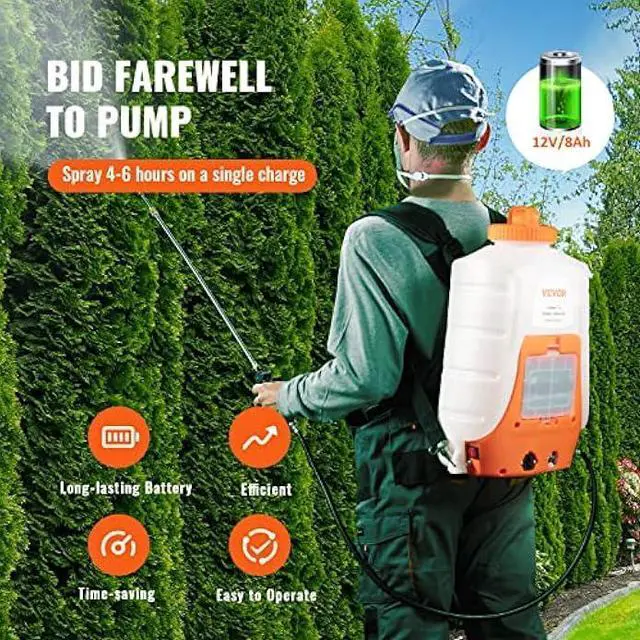Alt view image 3 of 5 - VEVOR Battery Powered Backpack Sprayer, 0-90 PSI Adjustable Pressure, 4 Gallon Tank, Back Pack Sprayer with 8 Nozzles and 2 Wands, 12V 8Ah Battery, Wide Mouth Lid for Weeding, Spraying, Cleaning