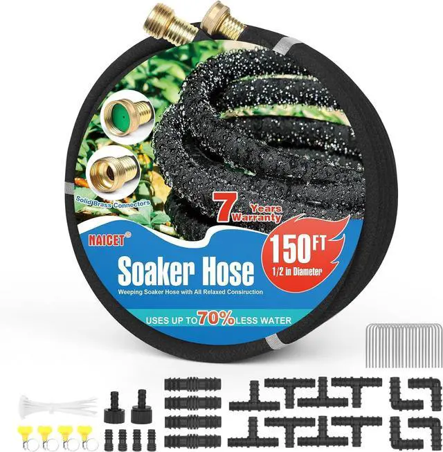 Main image of Soaker Hose 150FT Heavy Duty Rubber Saves 75% Water End Cap Included for Additional Hose Connect Great for Gardens/Flower Beds