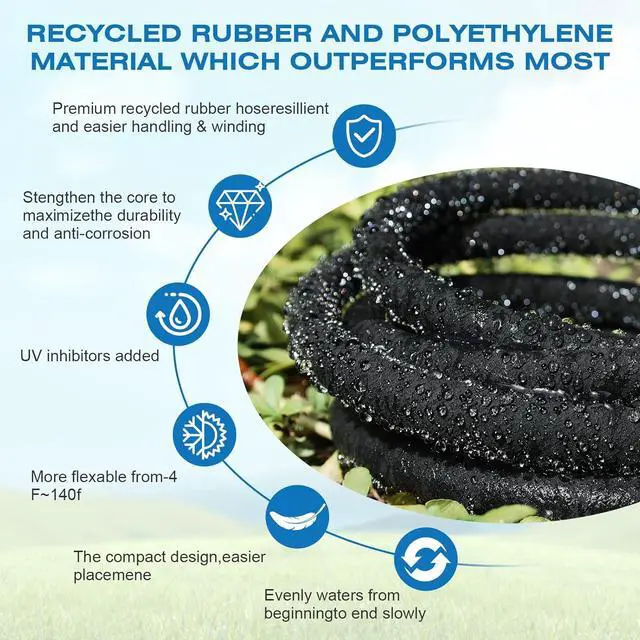 Alt view image 3 of 6 - Soaker Hose 150FT Heavy Duty Rubber Saves 75% Water End Cap Included for Additional Hose Connect Great for Gardens/Flower Beds