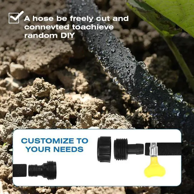 Alt view image 4 of 6 - Soaker Hose 150FT Heavy Duty Rubber Saves 75% Water End Cap Included for Additional Hose Connect Great for Gardens/Flower Beds