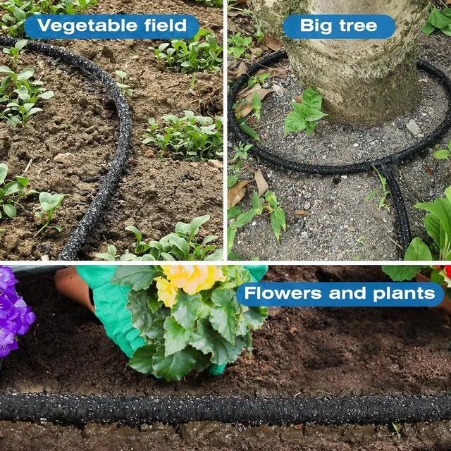 Alt view image 5 of 6 - Soaker Hose 150FT Heavy Duty Rubber Saves 75% Water End Cap Included for Additional Hose Connect Great for Gardens/Flower Beds