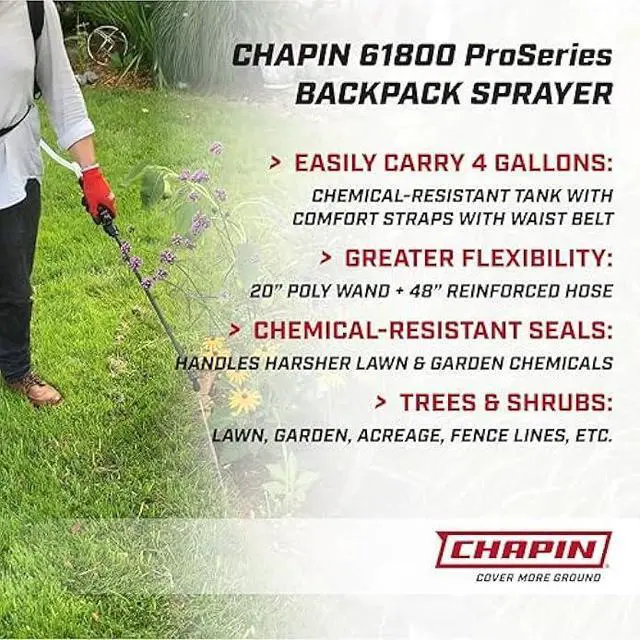 Alt view image 2 of 5 - Chapin 61800 4-Gallon Made in USA Professional Backpack Sprayer with Brass Adjustable and Poly Fan/Cone Nozzles, Cushion Grip Shut-Off, 3-Stage Filtration System, Translucent White