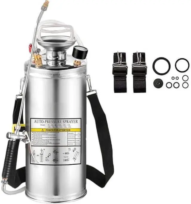 Main image of 1.5Gal Stainless Steel Pump Up Sprayer Reinforced Hose, Hand Pump Sprayer with Pressure Gauge&Safety Valve, Adjustable Nozzle Suitable for Gardening (1.5 Gallon)