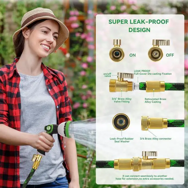 Alt view image 3 of 6 - 25FT NON-EXPANDABLE Garden Hose Ultra Lightweight Hose & Flexible Water Hose with 10-Pattern Spray Nozzle- Explosion-proof, High-Strength Special Cloth Cover with 3/4" Brass Connector.