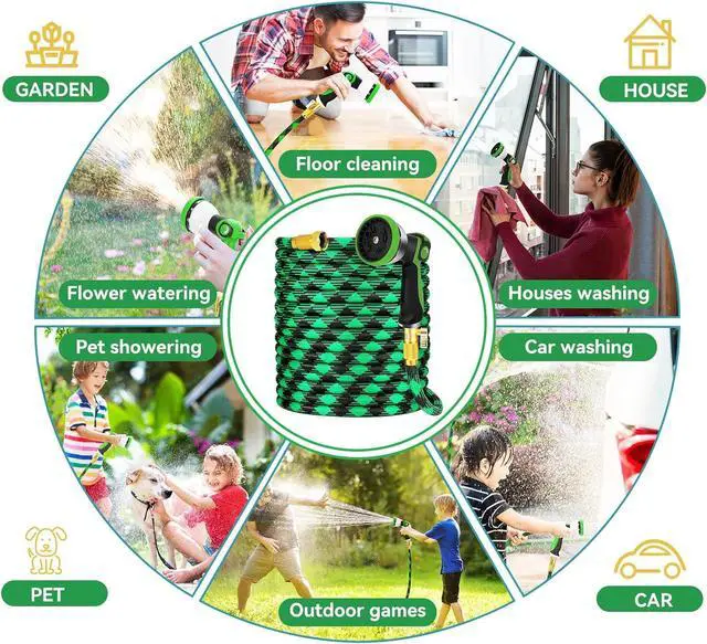 Alt view image 6 of 6 - 25FT NON-EXPANDABLE Garden Hose Ultra Lightweight Hose & Flexible Water Hose with 10-Pattern Spray Nozzle- Explosion-proof, High-Strength Special Cloth Cover with 3/4" Brass Connector.
