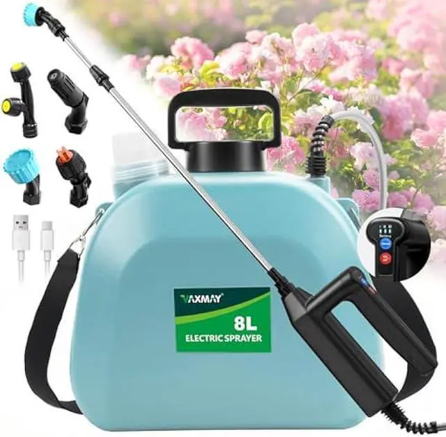 Main image of Battery Powered Sprayer 2 Gallon, 2025 Upgrade Electric Sprayer with 3 Adjustable Speed, Battery Indicator, 4 Mist Nozzles, Rechargeable Retractable Wand with Adjustable Shoulder Strap for Lawn Garden