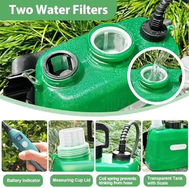 Alt view image 5 of 5 - Battery Powered Sprayer, Upgraded 1.35 Gallon Electric Garden Sprayer with Battery Indicator, 23.6 Telescopic Wand, 3 Mist Nozzles, Shoulder Type Weed Sprayer for Yard, Lawn and Garden