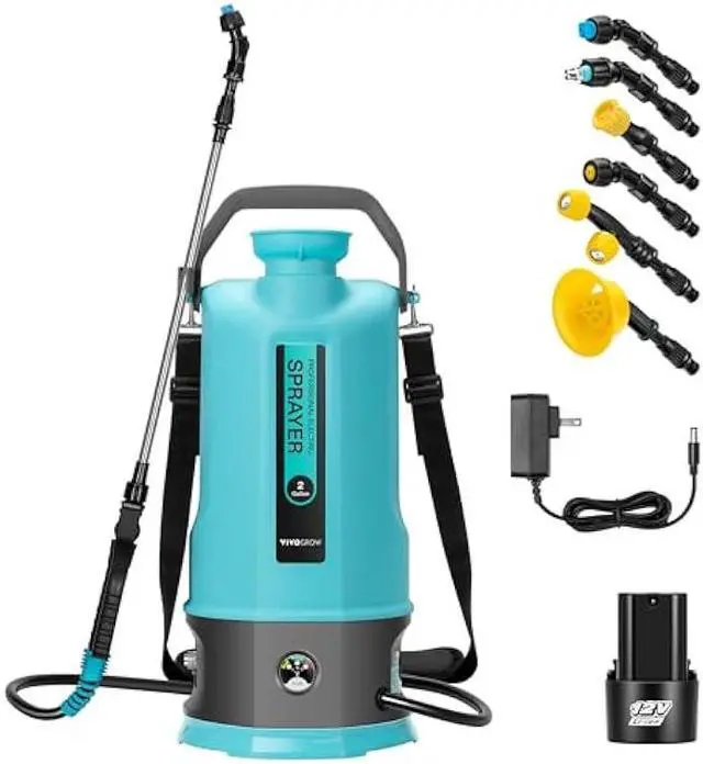 Main image of Battery Powered Sprayer, 2.1Gallon/8L Electric Pump Sprayer with Six Nozzles, Adjustable Shoulder Strap and Spray Wand for Garden, Lawn and Other Cleaning, Blue