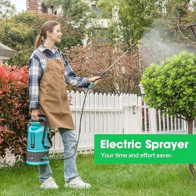 Alt view image 2 of 7 - Battery Powered Sprayer, 2.1Gallon/8L Electric Pump Sprayer with Six Nozzles, Adjustable Shoulder Strap and Spray Wand for Garden, Lawn and Other Cleaning, Blue