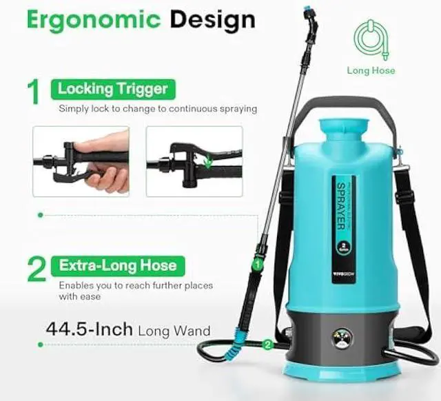 Alt view image 5 of 7 - Battery Powered Sprayer, 2.1Gallon/8L Electric Pump Sprayer with Six Nozzles, Adjustable Shoulder Strap and Spray Wand for Garden, Lawn and Other Cleaning, Blue