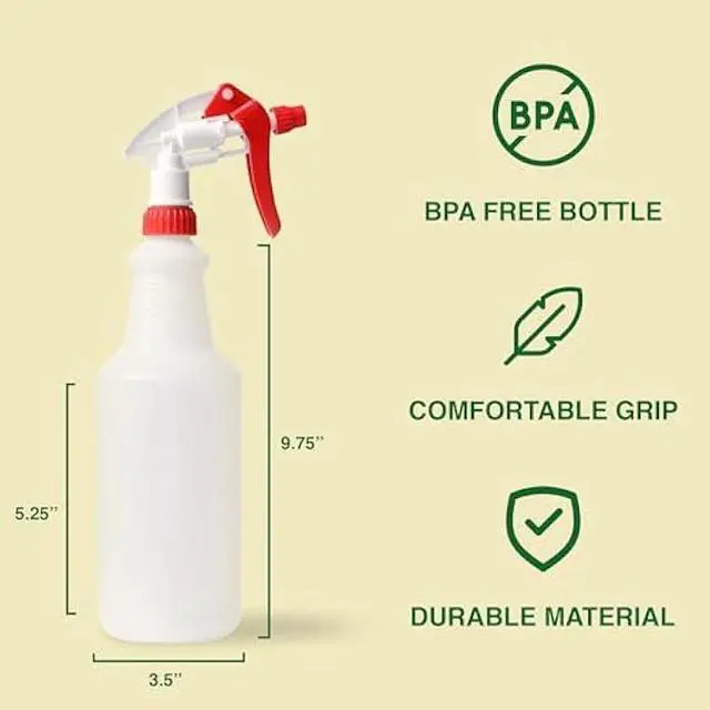 Alt view image 4 of 6 - Heavy Duty 32oz Plastic Spray Bottles for Cleaning - Large Empty Industrial Bottles for Gardening Solutions, Vinegar, Chemicals, Professional Cleaners - Adjustable Sprayer Nozzle - 2 Pack