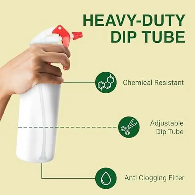 Alt view image 5 of 6 - Heavy Duty 32oz Plastic Spray Bottles for Cleaning - Large Empty Industrial Bottles for Gardening Solutions, Vinegar, Chemicals, Professional Cleaners - Adjustable Sprayer Nozzle - 2 Pack