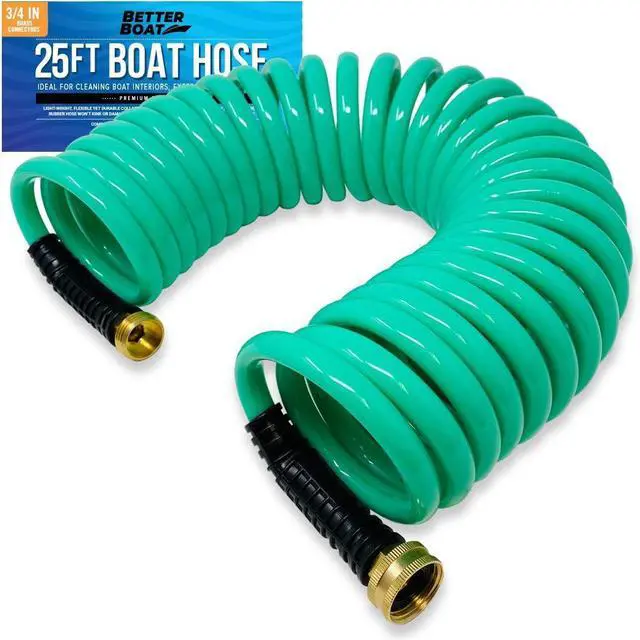 Main image of 25FT Coiled Boat Hose, Expandable Coil Water Hose, Marine Grade 3/4 Inch Connectors, Perfect for RV Wash, Garden, and Marine Washdown, Self-Recoil Design, 25 Foot Length